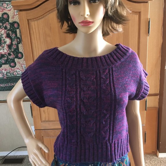 NWT ITS OUR TIME PURPLE FLECK KNIT CABLE SWEATER L - Picture 2 of 6